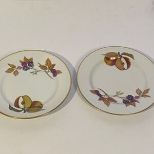 Royal Worcester Evesham Bread Plates Set of 2 White Excellent Gold Rim Fruit